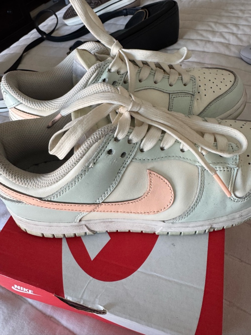 Nike Women’s Low-Top Sneakers in Mint Green with Pale Pink Swoosh